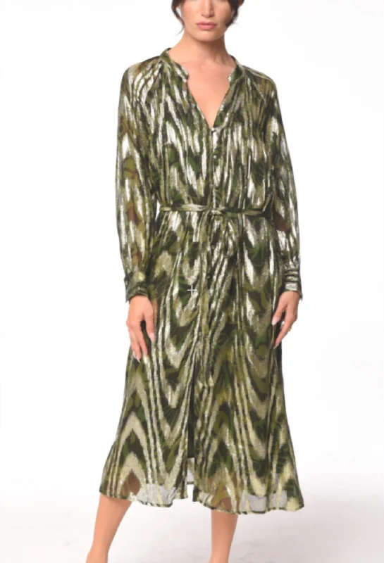 SophisticatedSeneca Metallic Midi Shirtdress In Green Multi