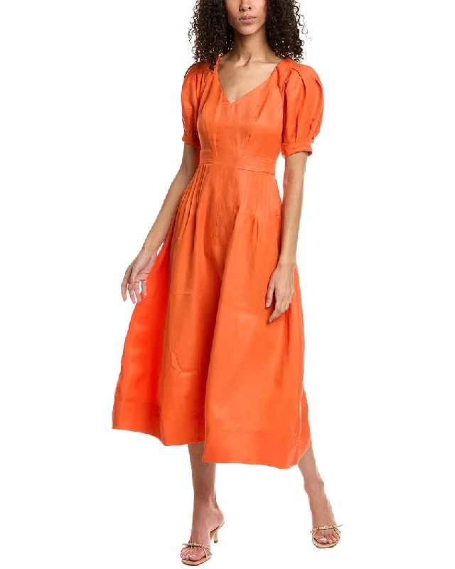 Show-stoppingTed Baker Fit & Flare Puff Sleeve Linen-Blend Midi Dress