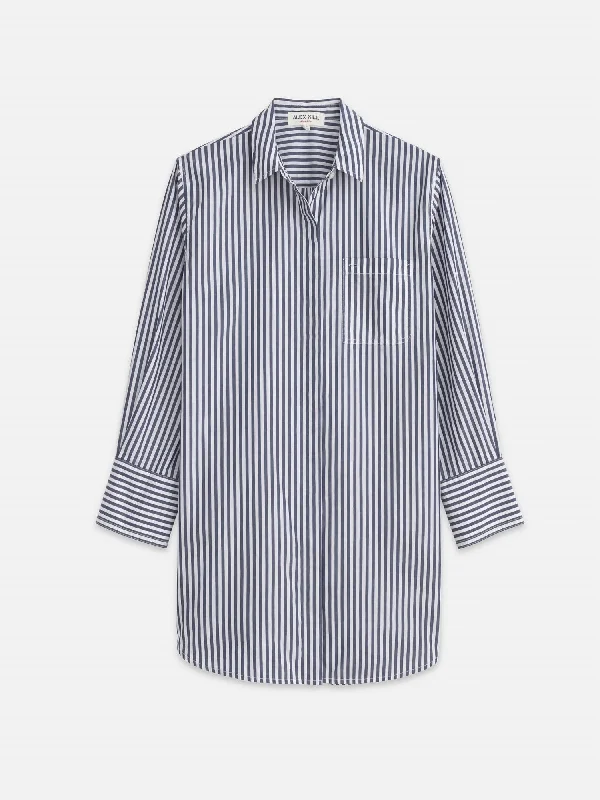 GracefulWomen's Belle Shirt Dress In Striped Portuguese Poplin In Navy/white