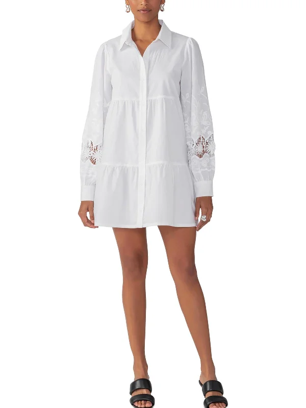 Statement-makingWomens Crochet Trim Cotton Shirtdress