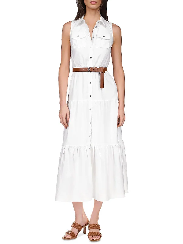 High-fashionWomens Daytime Tea-Length Shirtdress