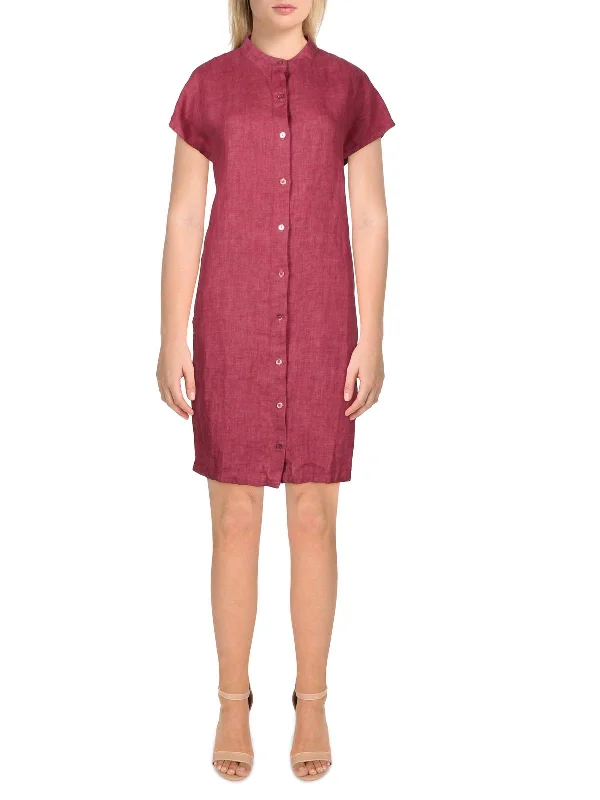 Street-coolWomens Mandarin Collar Mini Shirtdress