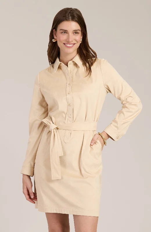 White-on-whiteZiva Faux Suede Shirtdress - Flax