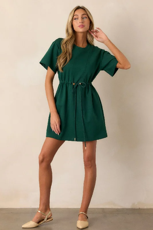 Feminine & simpleFor The Day Hunter Green Short Sleeve Mini T-Shirt Dress