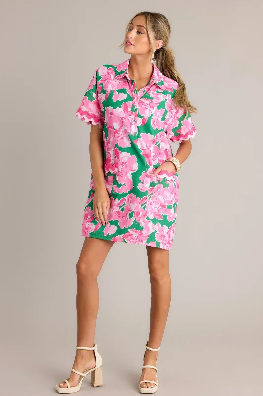Structured-simplicitySeaside Serenity Green Multi Floral Mini Shirt Dress
