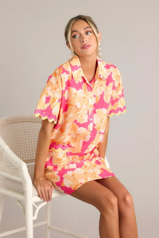 Cozy-minimalistSeaside Serenity Pink Multi Floral Mini Shirt Dress
