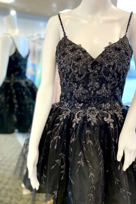 Functional-streetA-Line V-Neck Appliques Short Homecoming Dress gh1428