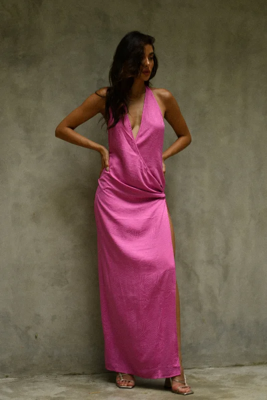 VogueAaliyah Plunge Neck Maxi Dress - Rose Pink