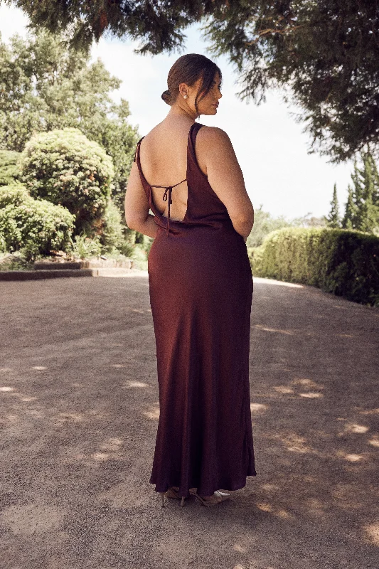 Sleek-tailoringAnnalise Satin Maxi Dress With Tie - Plum