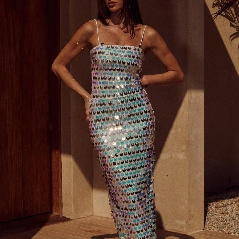 StylishAriel's Embrace Hologram Sequin Midi Dress