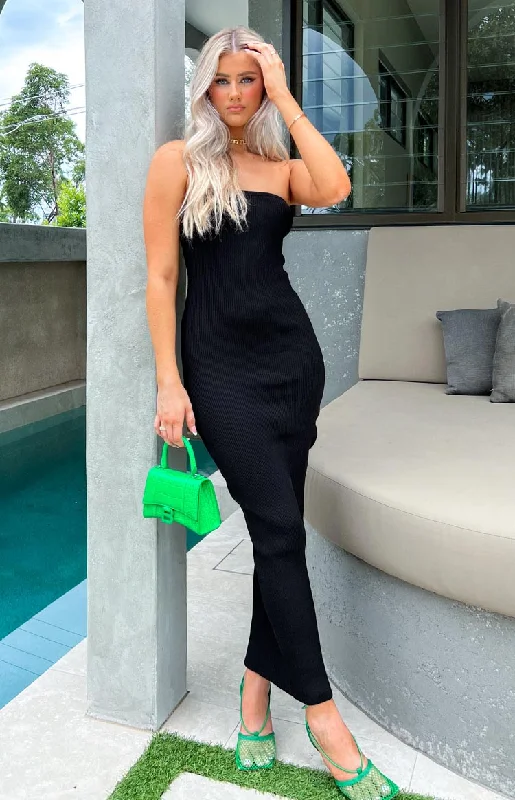 All-black-aestheticAva Black Strapless Knit Maxi Dress