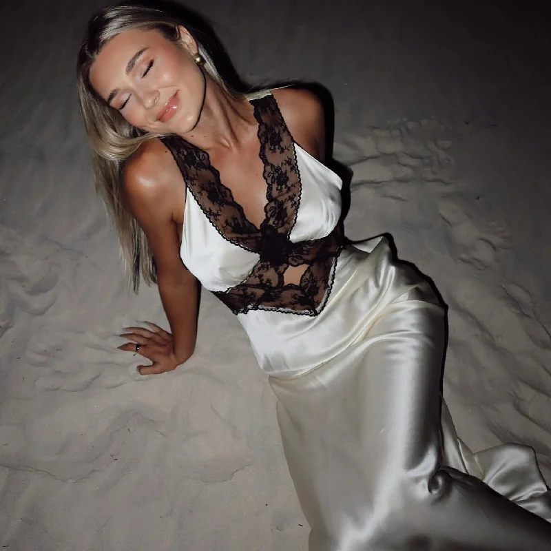 Neutral-tonedBe Mine Lace Cut Out Maxi Dress
