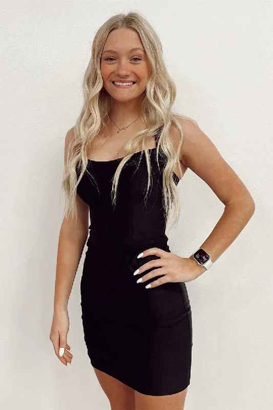 Utility-glamBlack Lace-Up Tight Mini Homecoming Dress  gh1414