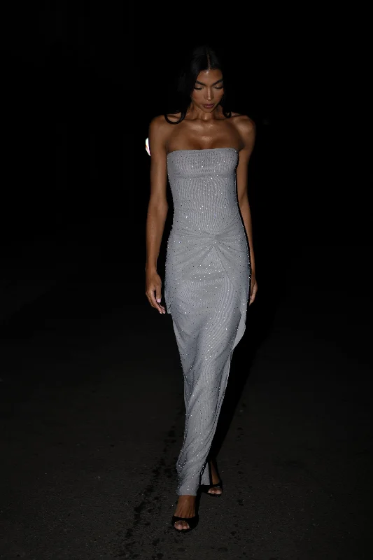 Polished-glamCrishelle Hot Fix Mesh Maxi Dress - Gunmetal