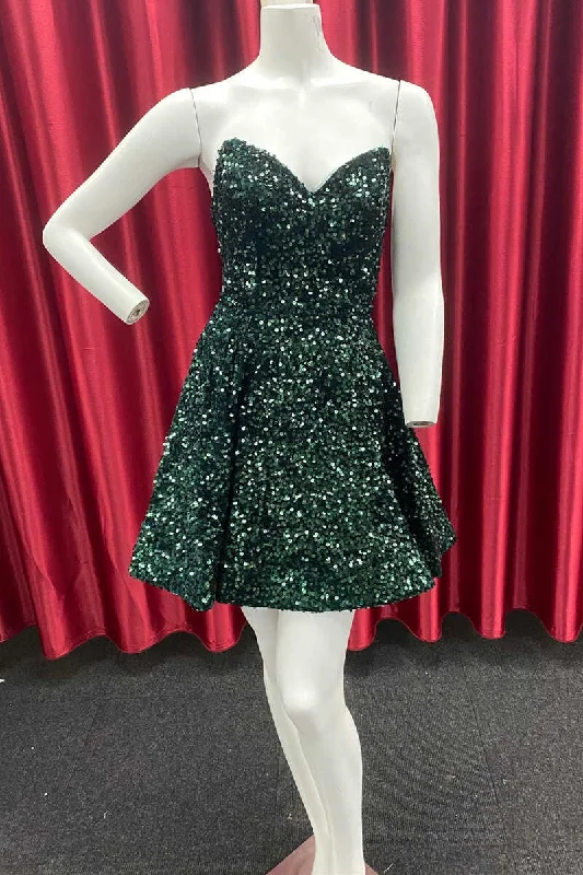 Sporty-streetDark Green Sequin Sweetheart A-Line Short Homecoming Dress gh1328