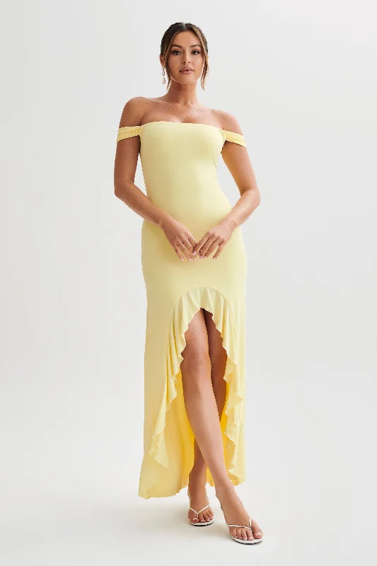 Simple-silhouettesEisley Slinky Off Shoulder Maxi Dress - Yellow