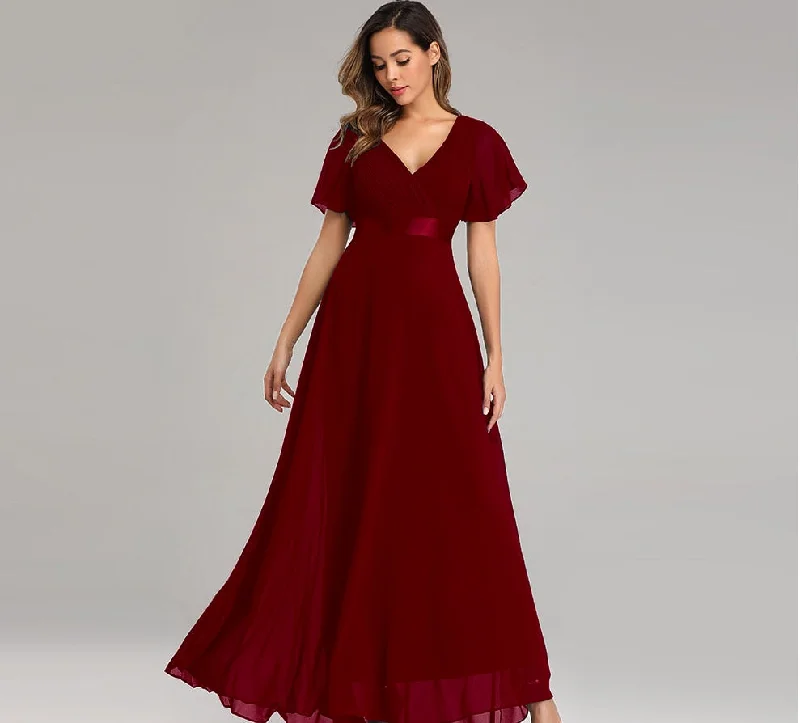 Sophisticated old-worldElegant V-Neck Ruffles Dress