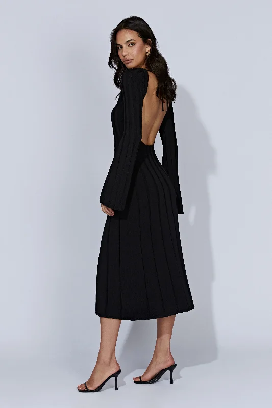 Satin-drapedJuniper Flare Sleeve Knit Midi Dress - Black