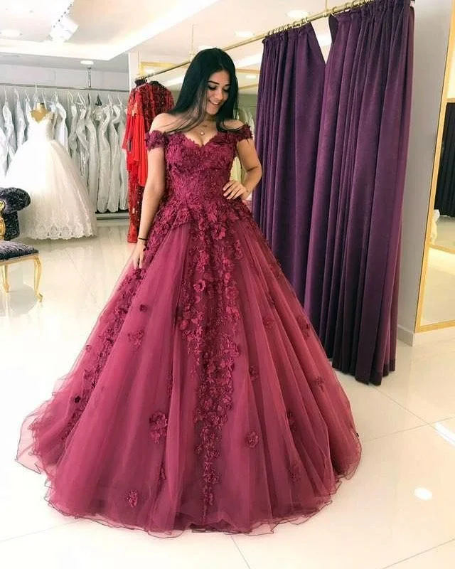 Old-schoolLace Appliques Prom Dresses Ball Gowns,Tulle Quinceanera Dress,Off Shoulder Evening Gowns gh2435 Old-schoolLace Appliques Prom Dresses Ball Gowns,Tulle Quinceanera Dress,Off Shoulder Evening Gowns gh2435