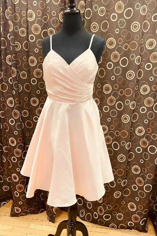 SophisticatedLight Pink V-Neck Backless A-Line Short Homecoming Dress  gh1410