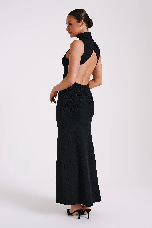 Shimmer & shineLouisa High Neck Knit Maxi Dress - Black
