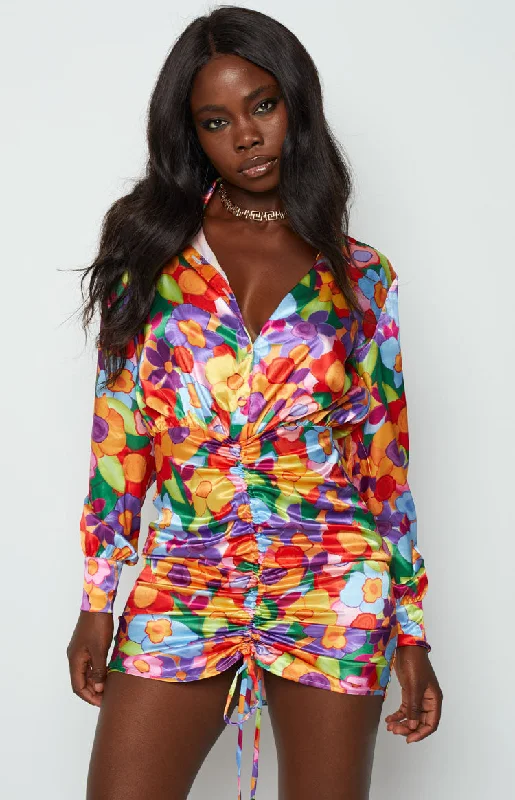 Cargo-chicLover Satin Shirt Dress Multi Floral