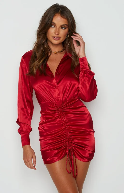 Cyberpunk-vibesLover Satin Shirt Dress Red