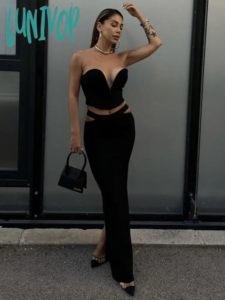 80s-inspiredLunivop Women Summer Sexy Backless Hollow Out Cut White Black Two Piece Maxi Long Bandage Set Evening Party Women's Set 80s-inspiredLunivop Women Summer Sexy Backless Hollow Out Cut White Black Two Piece Maxi Long Bandage Set Evening Party Women's Set