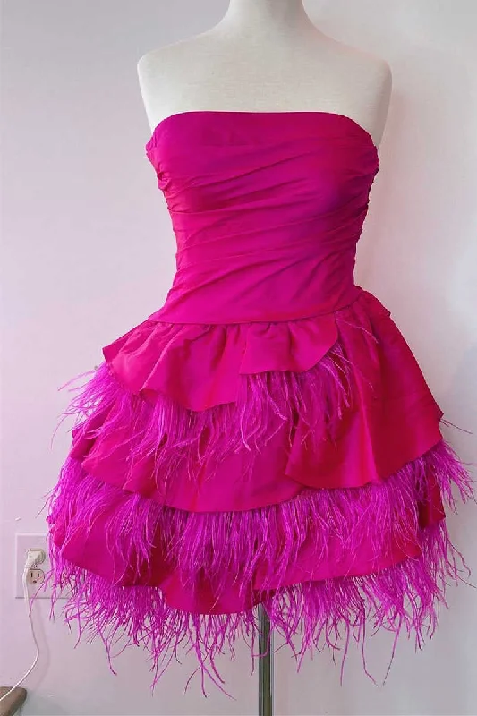 Cosmopolitan-styleMagenta Strapless Multi-Tiered Mini Homecoming Dress gh1336