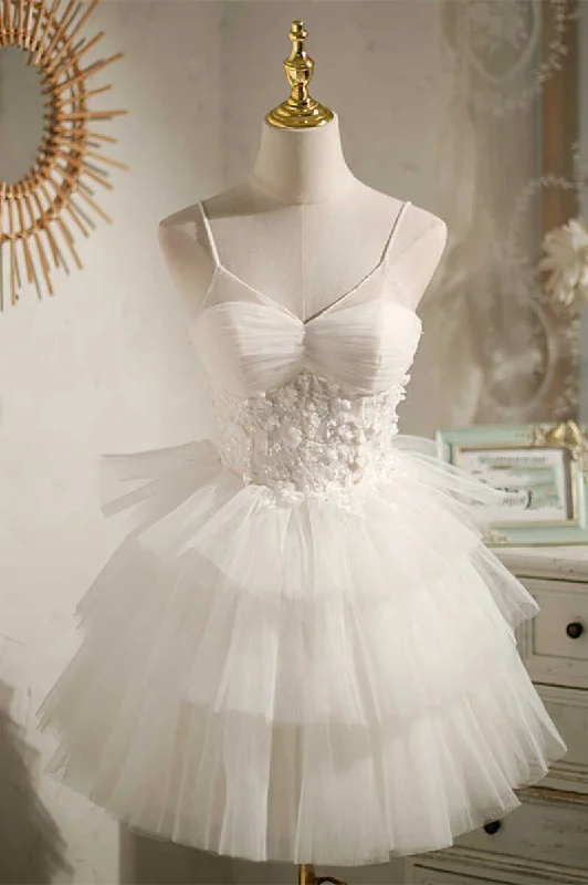 Biker-glamMulti-Tiered White V-Neck Short Party Dress gh1385