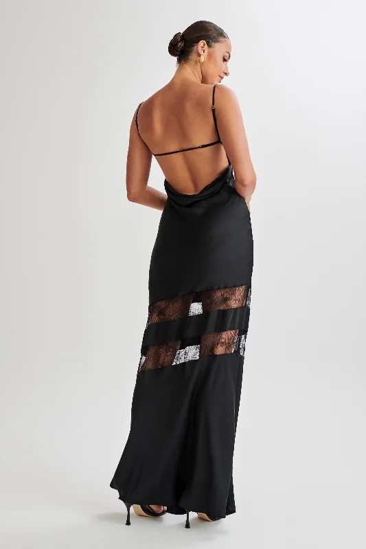 Vacation-readyMyrna Satin Lace Maxi Dress - Black