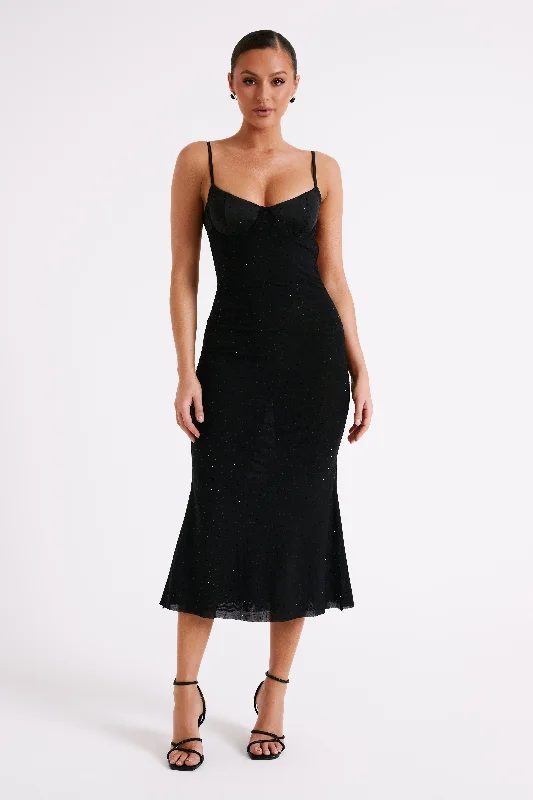 ExtravagantNovah Hot Fix Mesh Midi Dress - Black