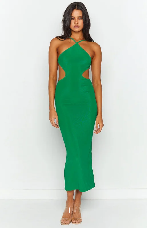 GracefulNyla Green Cut Out Halter Midi Dress