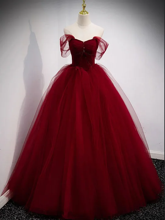 City-sleekOff-the-Shoulder Sweetheart Lace Tulle Beaded Lace-Up Appliques Floor-Length Prom Dresses gh2421
