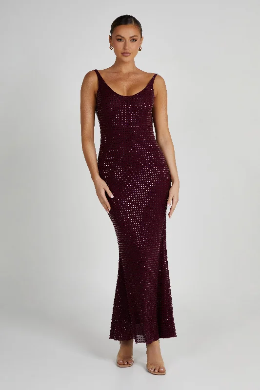Skate-inspiredPam Square Diamante Maxi Dress - Berry
