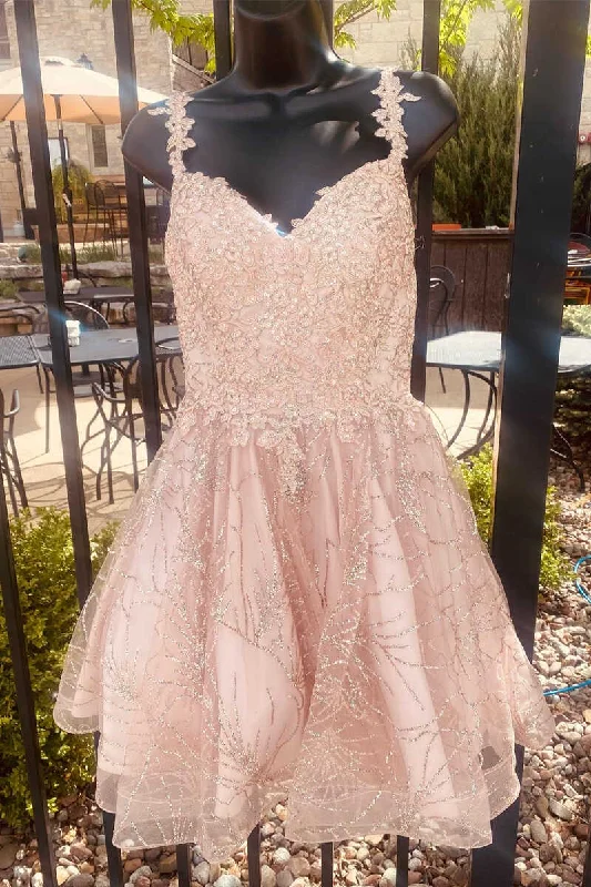 VoguePink Appliques V-Neck A-Line Short Party Dress  gh1411