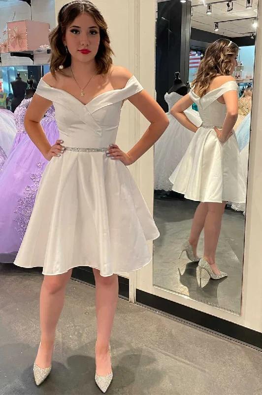 Sporty-glamPrincess White Off-the-Shoulder A-Line Short Homecoming Dress  gh1426