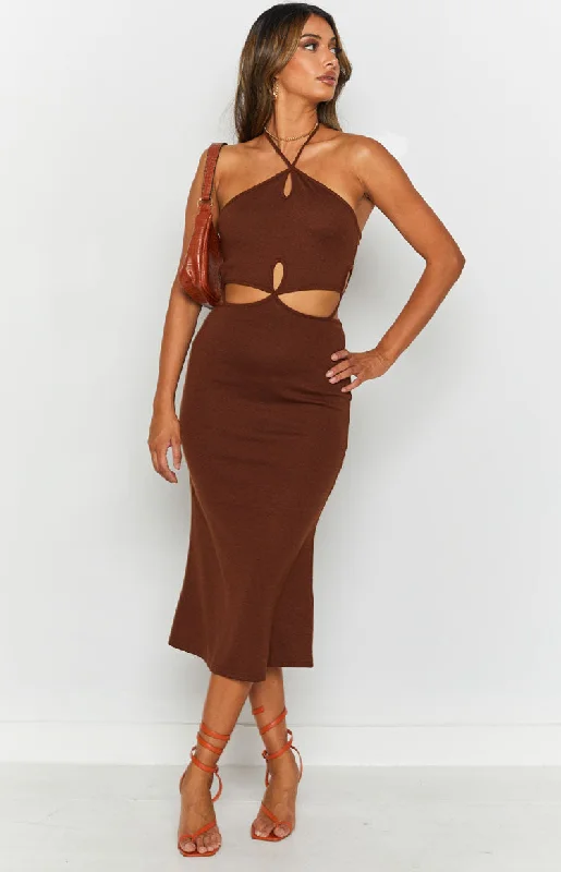 AntiqueQuanah Cut Out Midi Dress Brown