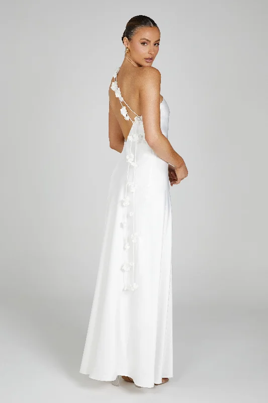 Capsule-wardrobeRebecca One Shoulder Rose Maxi Dress - White
