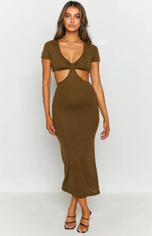 OpulentRomania Cut Out Midi Dress Khaki