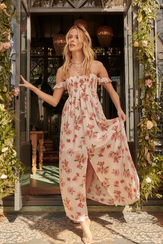 NostalgicRoses in Bloom Off-Shoulder Floral Maxi Dress