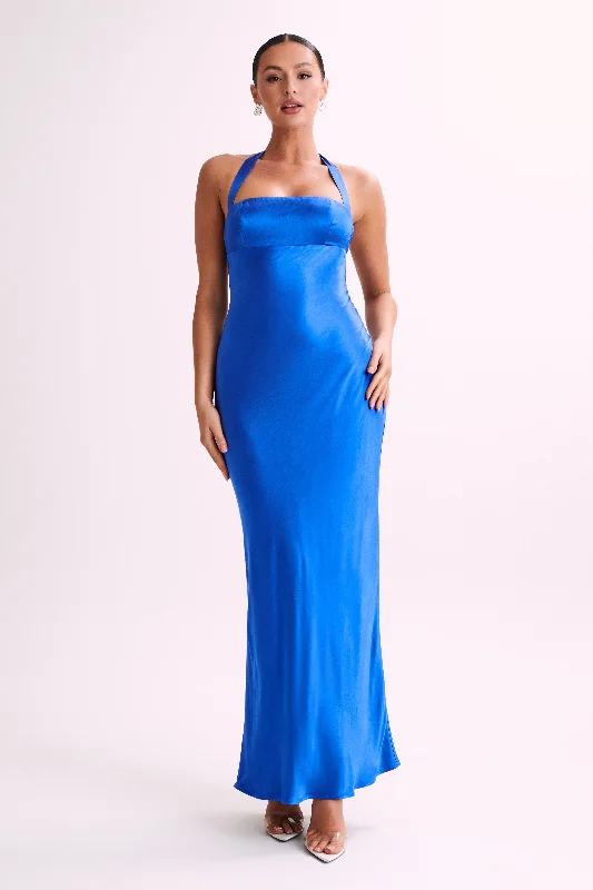 LegendarySabra Satin Halter Maxi Dress - Periwinkle