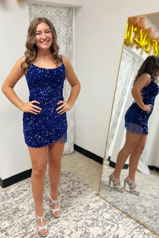 Old Hollywood glamSequins Straps Tassel Mini Homecoming Dress gh1402