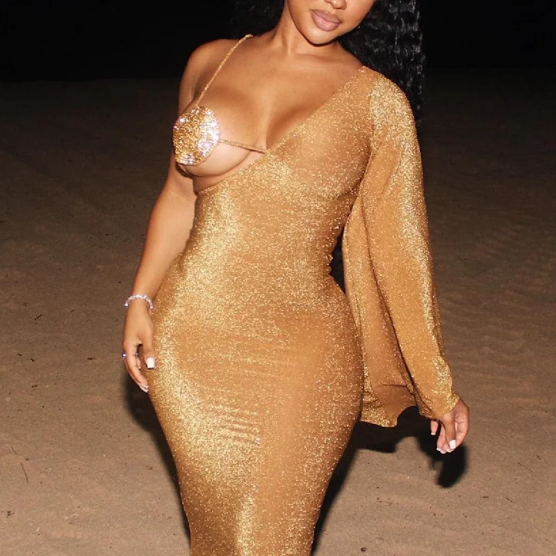 Statement-making glamourSolar Flare Sparkly Rhinestone Bra Maxi Dress