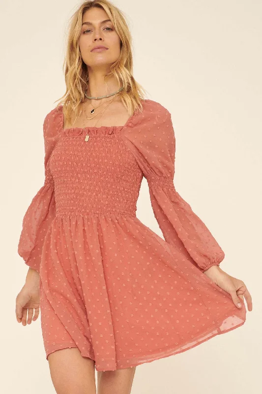 Cyberpunk-vibesSweet Fantasy Smocked Swiss Dot Peasant Dress
