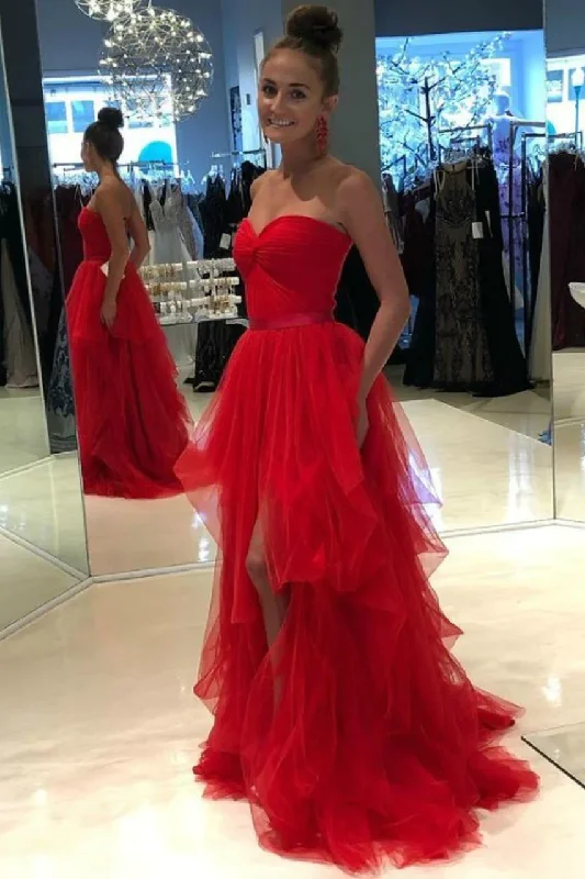 Underground-chicSweetheart Backless Red Prom Dresses Tulle Ruffled Skirt  gh2412