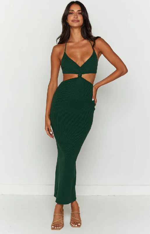 Graceful movementTaya Green Lace Up Maxi Knit Dress