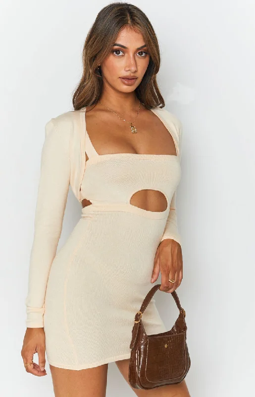 Rich-texturedZuri Knit Dress with Bolero Cream