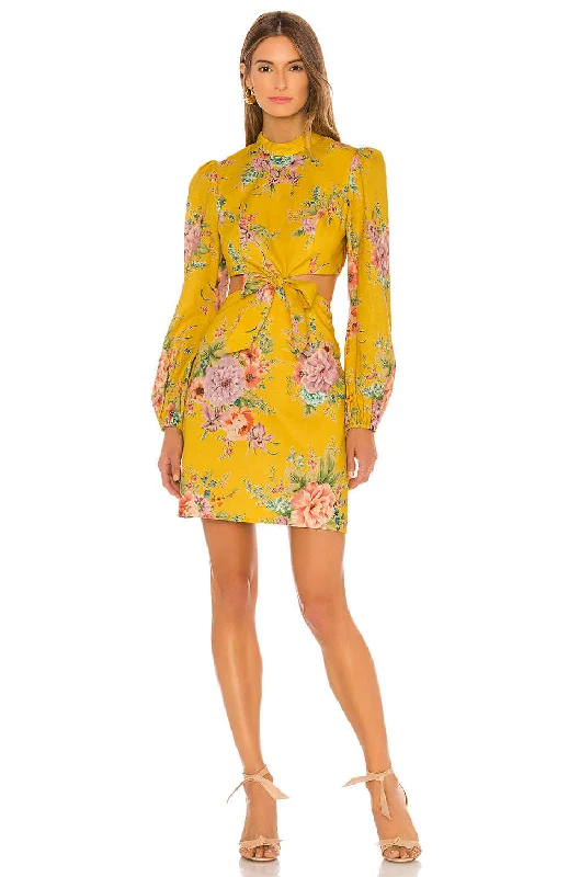 Sleek-functionalityBUY IT ZIMMERMANN Zinnia Bow Cut Out Short Dress (Yellow)