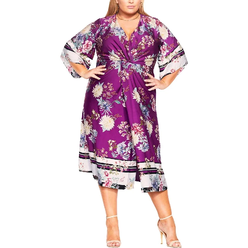VogueCity Chic Womens Plus Linda Daytime Faux-Wrap Shift Dress